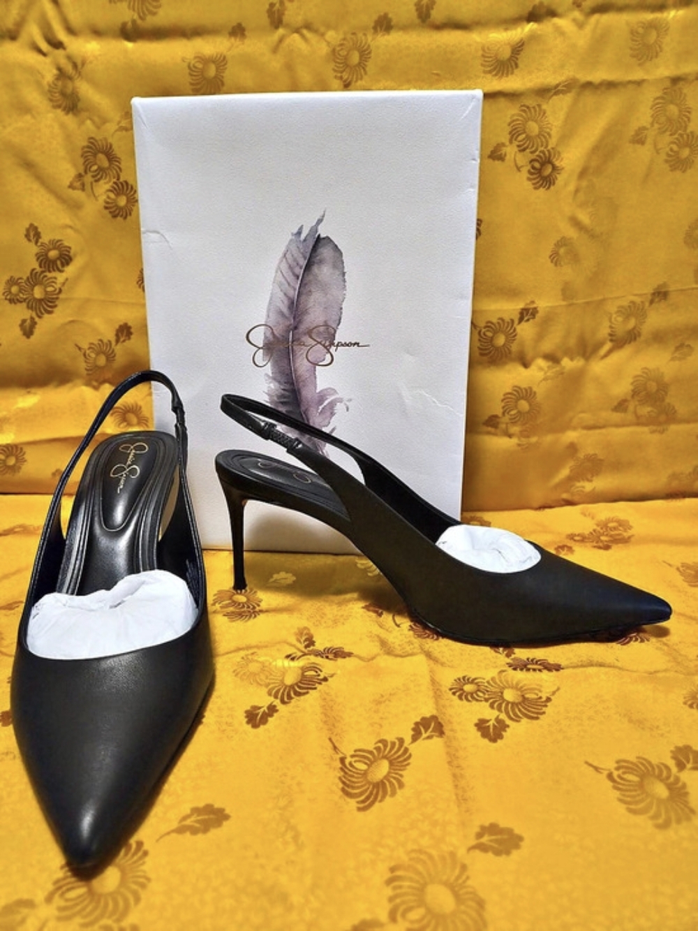 Jessica Simpson Pavie Slingback Leather Pump Heels in Black